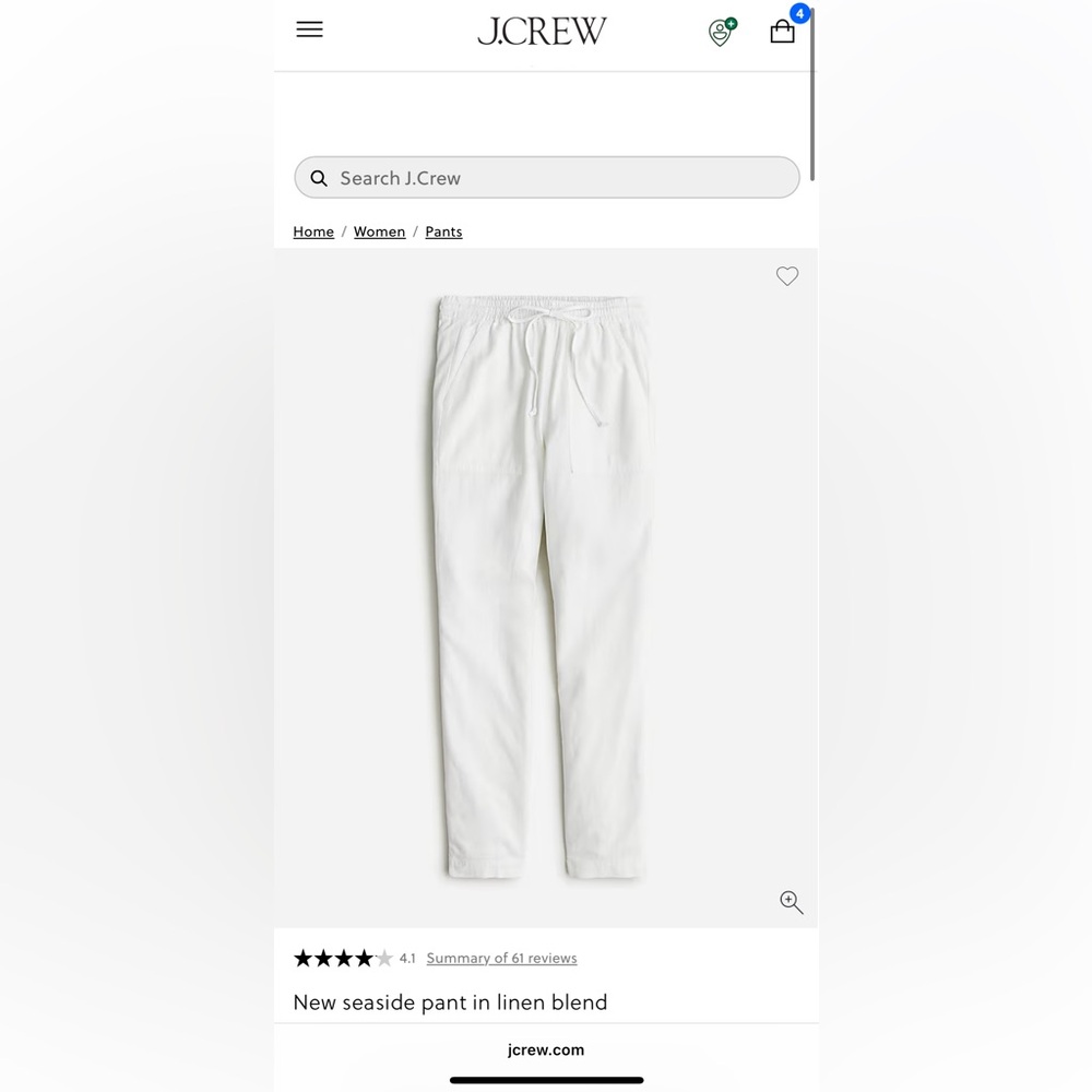 J. Crew Women's White Linen Blend Pants